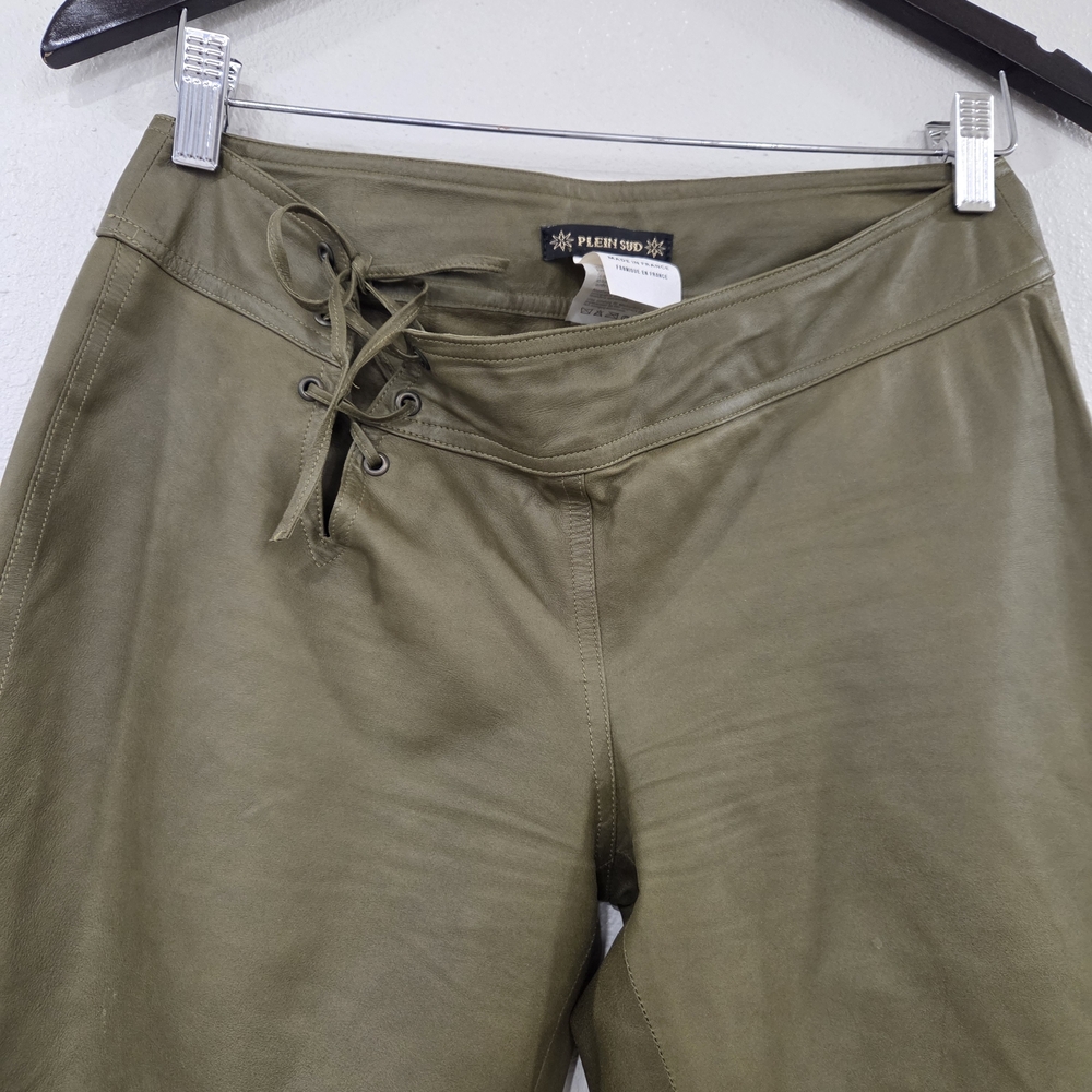Rare Plein Sud Leather Olive Green  Button-Up Pant Set - Picture 9 of 16
